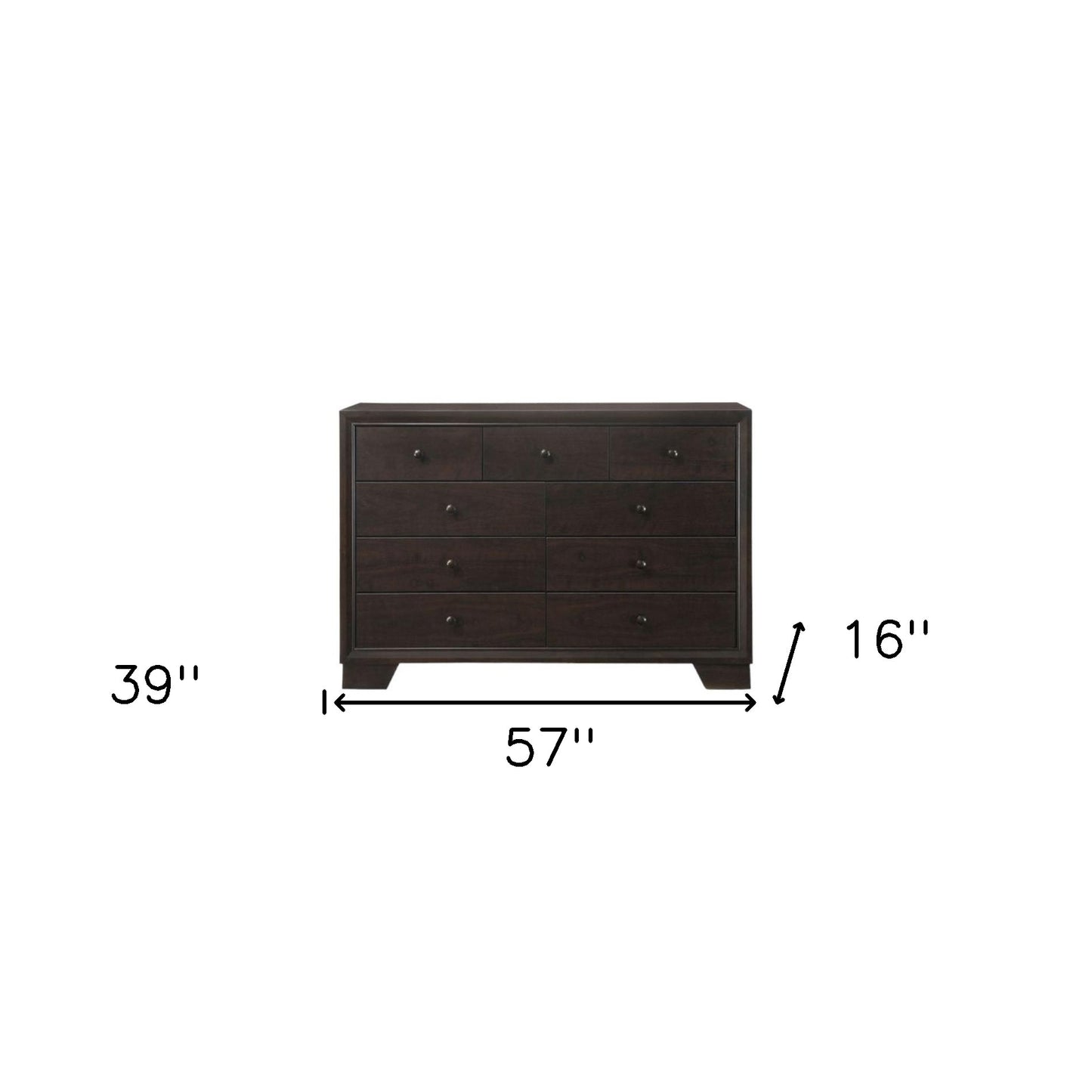 57" Espresso Solid and Manufactured Wood Nine Drawer Double Dresser