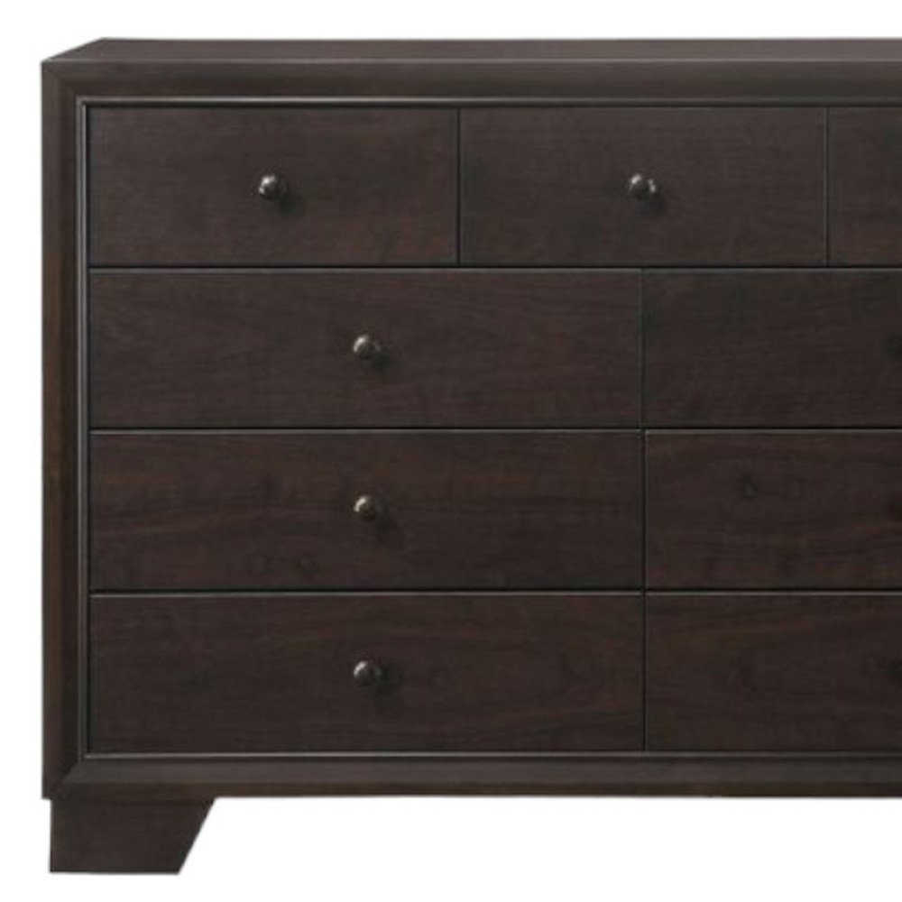 57" Espresso Wood Nine Drawer Double Dresser