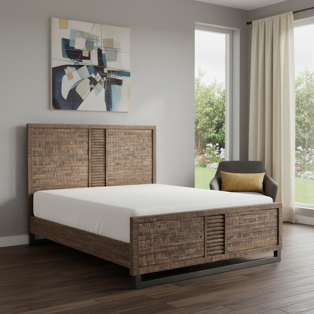 Solid Wood Queen Brown and Black Bed
