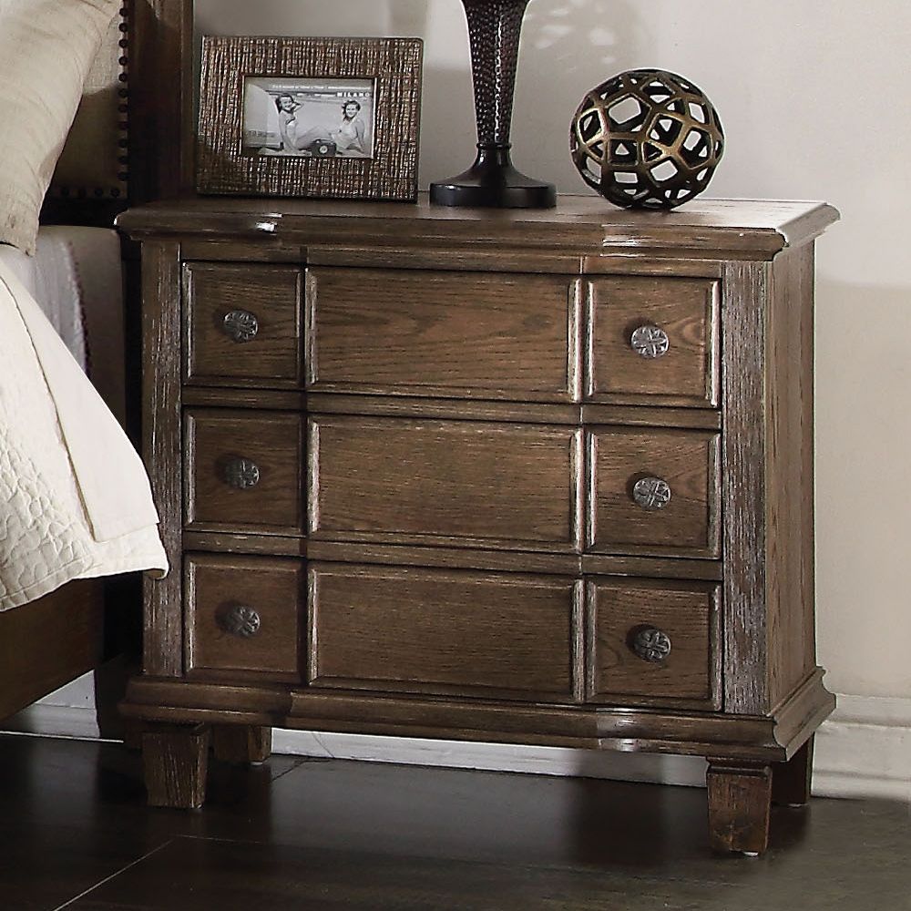 26" Brown Three Drawers Solid Wood Nightstand