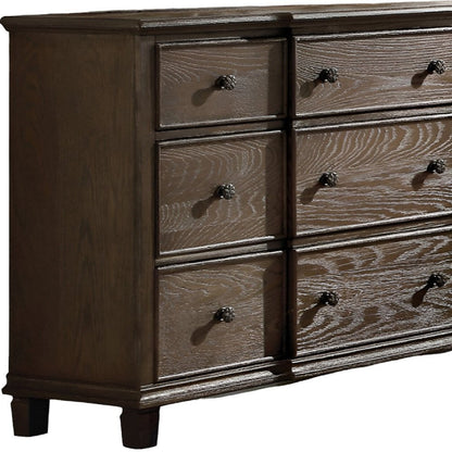 60" Dark Brown Solid Wood Nine Drawer Double Dresser