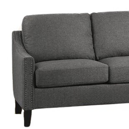 68" Gray Linen Sofa With Black Legs