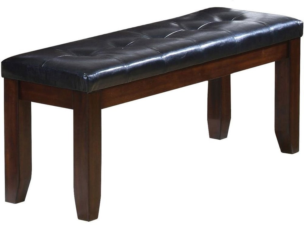 48" Black and Espresso Faux Leather Upholstered Bench