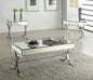 42" Clear and Silver Mirrored Glass And Iron Sled Coffee Table