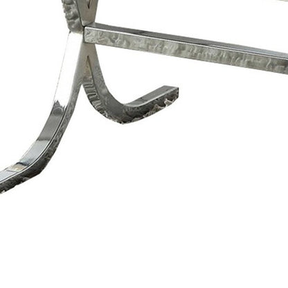 42" Clear and Silver Mirrored Glass And Iron Sled Coffee Table