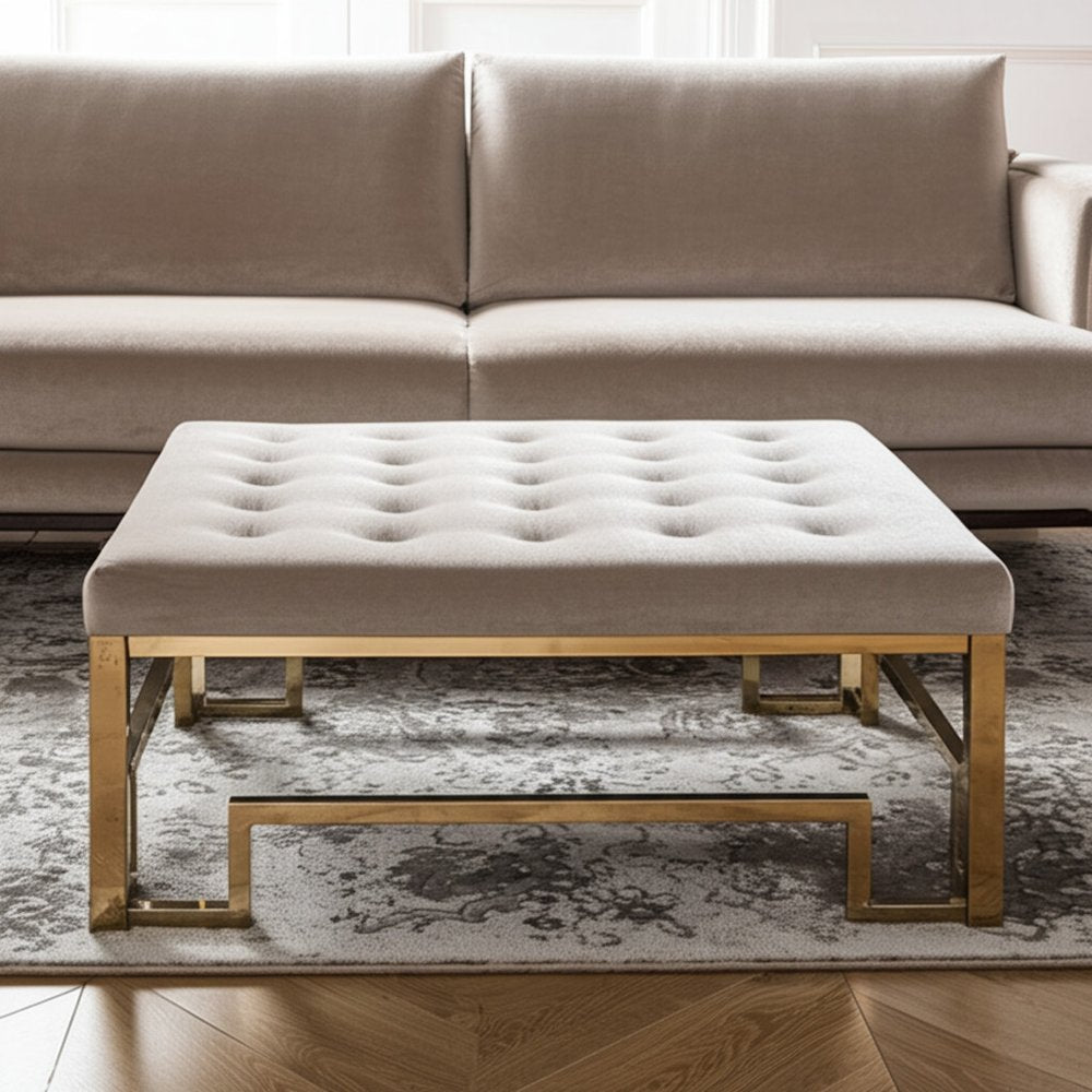 36" Champagne Polyester Tufted Cocktail Ottoman