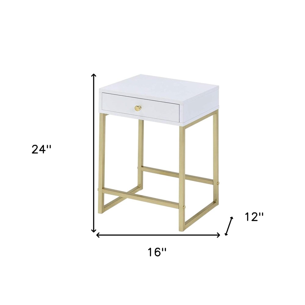 24" Gold And Black Solid Wood End Table With Drawer