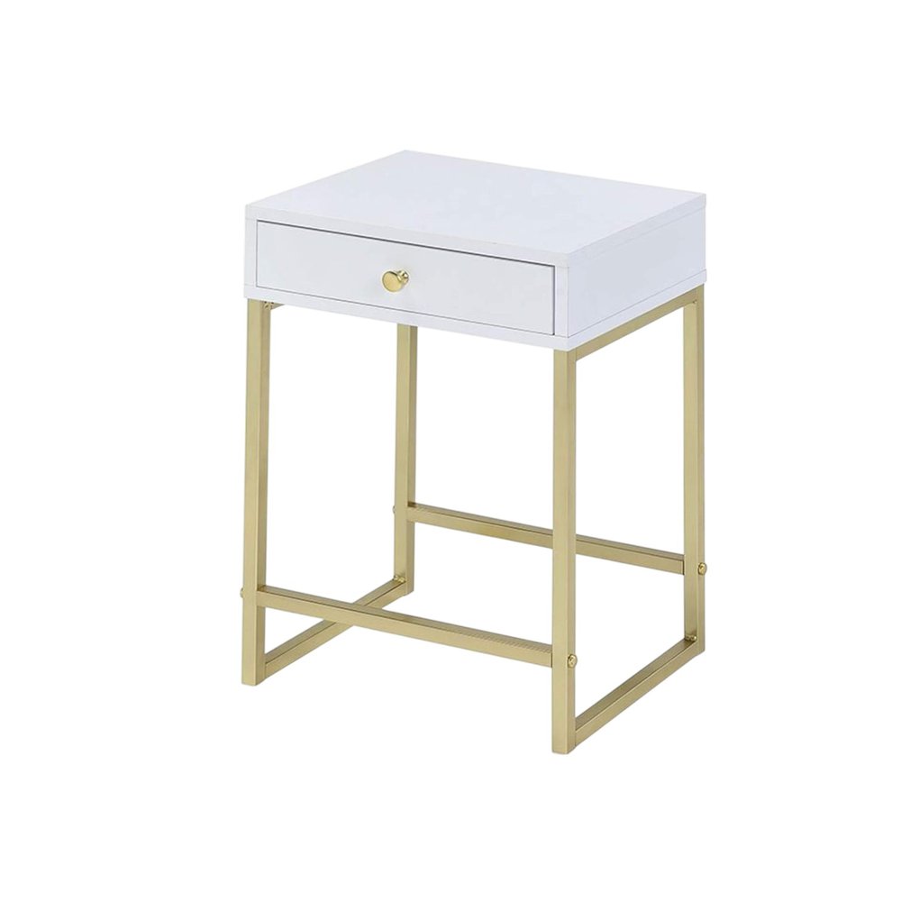 24" Gold And Black Solid Wood End Table With Drawer