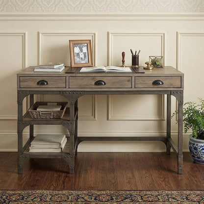 47" Natural and Gray Writing Desk With Three Drawers