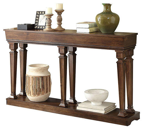 60" Brown Solid Wood Floor Shelf Console Table