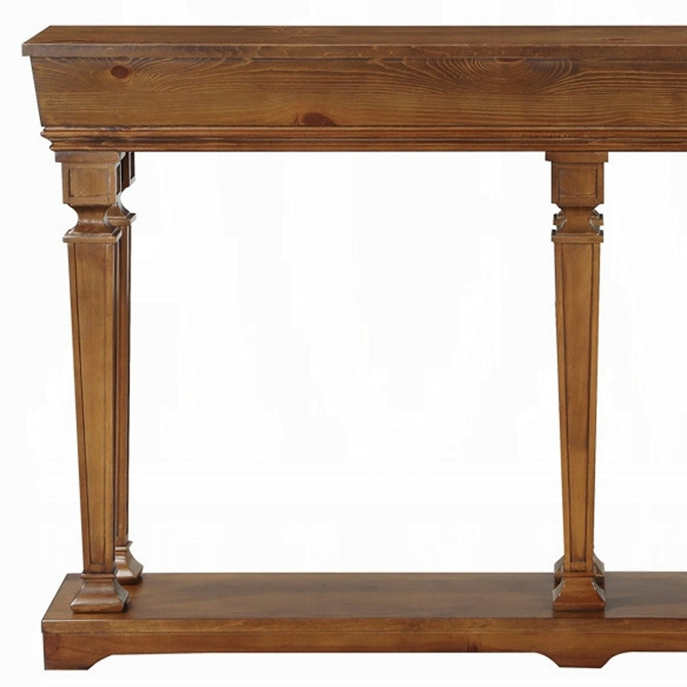 60" Brown Solid Wood Floor Shelf Console Table