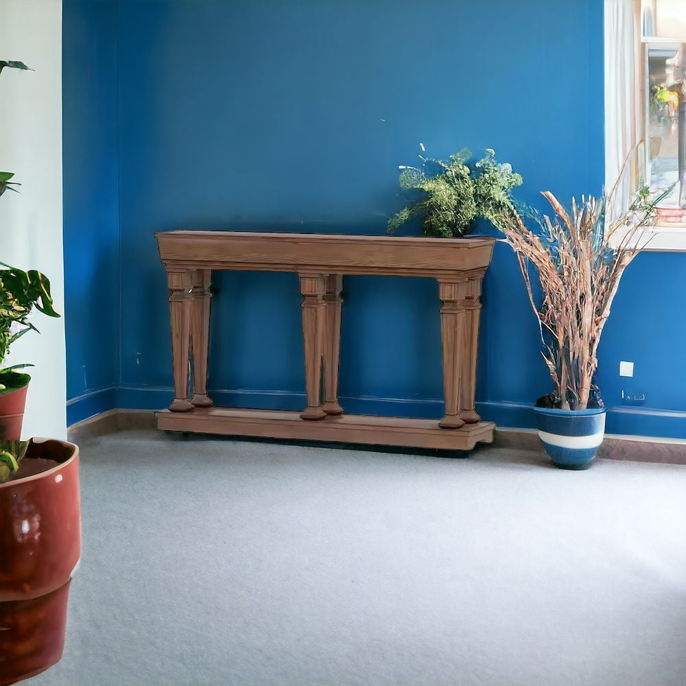 60" Brown Solid Wood Floor Shelf Console Table