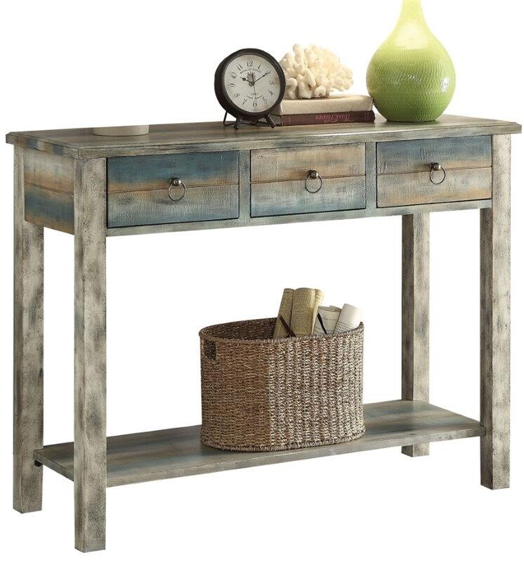 42" Blue and White Solid Wood Console Table