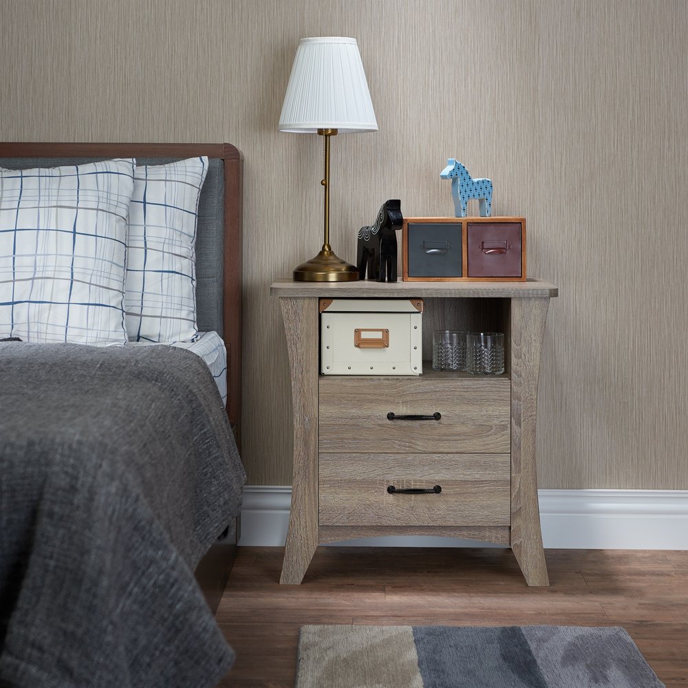 25" White Wood Two Drawer Nightstand