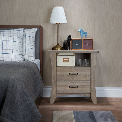 25" White Wood Two Drawer Nightstand