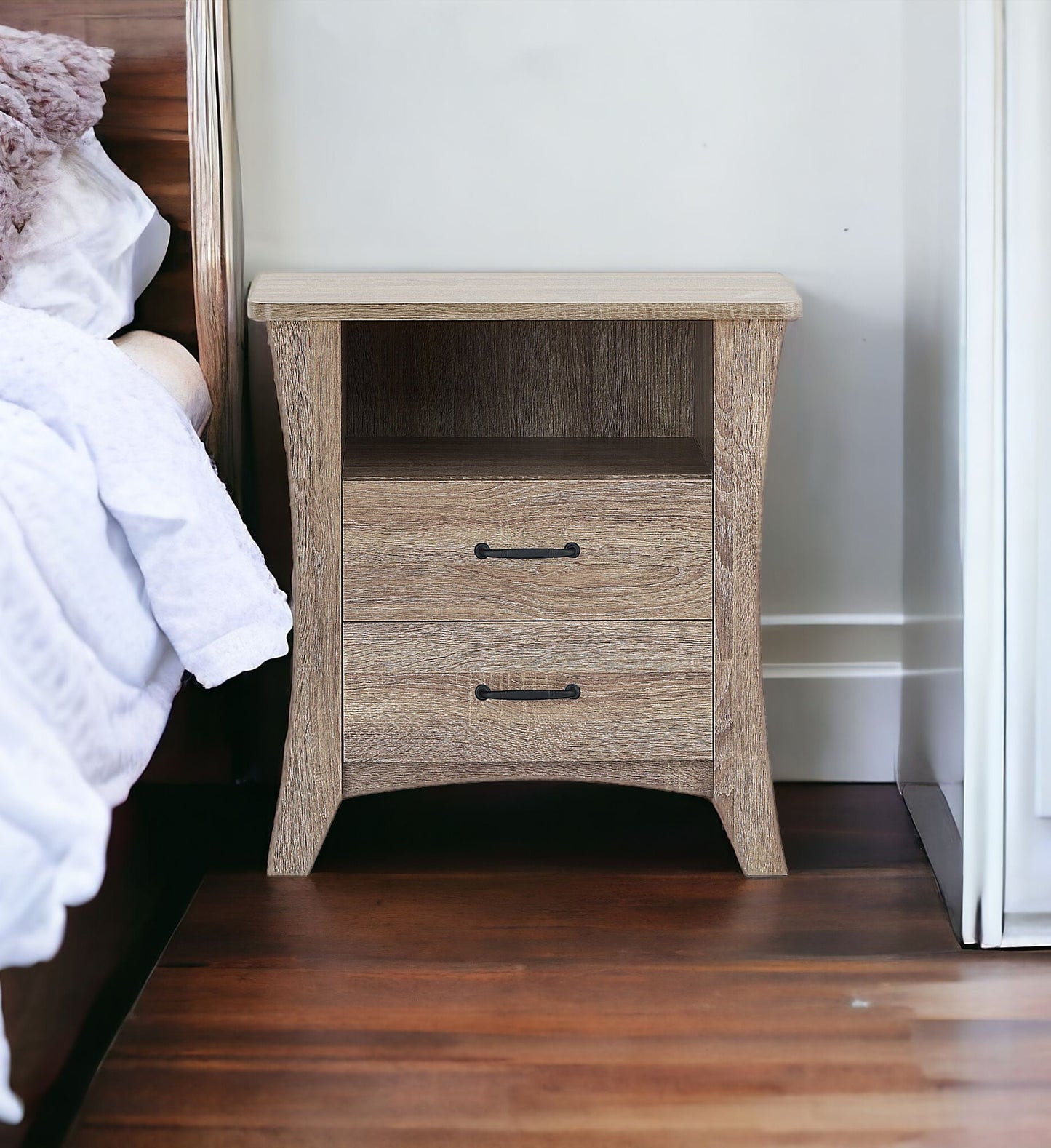 25" White Two Drawers Nightstand