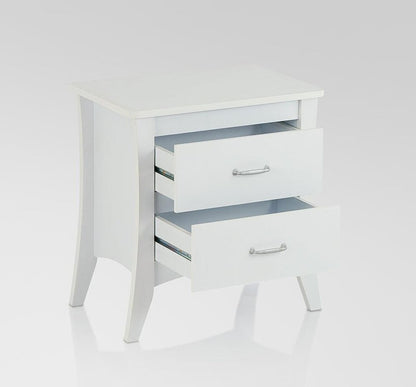 25" White Wood Two Drawer Nightstand
