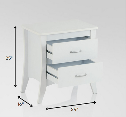 25" White Two Drawers Nightstand