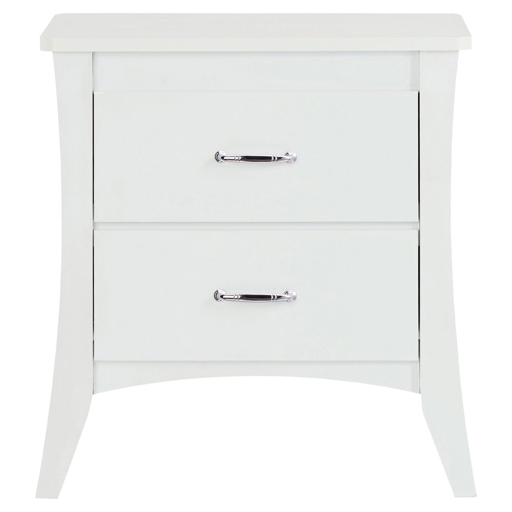 25" White Wood Two Drawer Nightstand