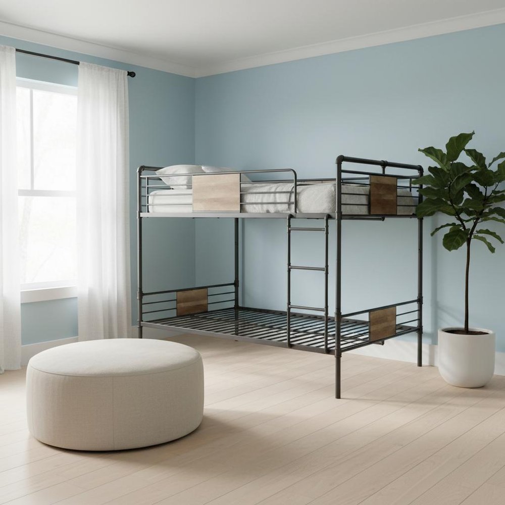 Black And Sand Full XL Over Queen Metal Bunk Bed