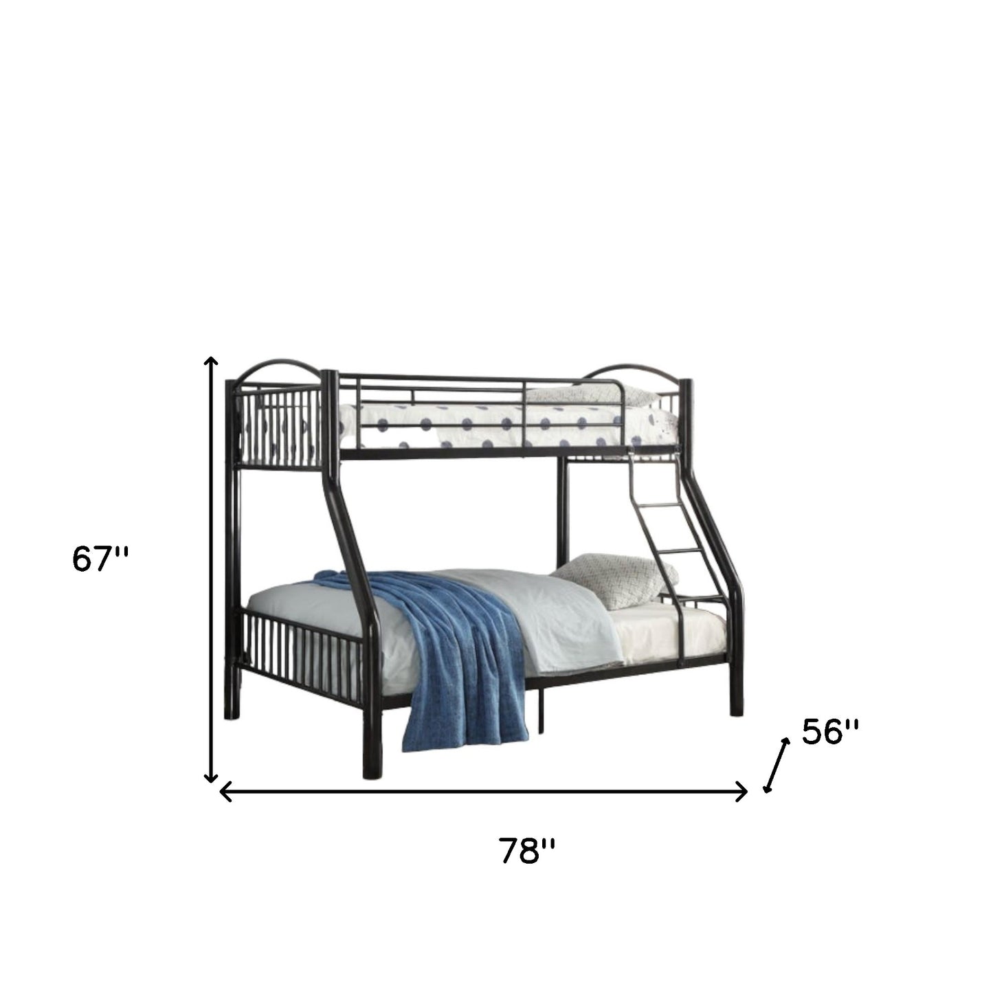 78" X 56" X 67" Twin Over Full Black Bunk Bed