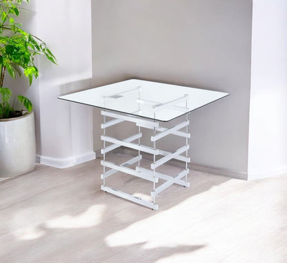 42" Clear and Silver Glass Square Frame Console Table