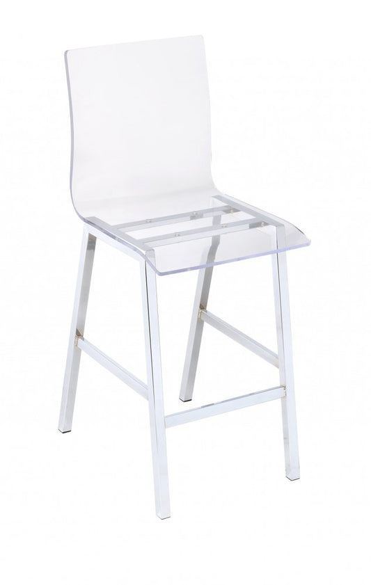 24" Clear and Silver Acrylic and Metal Counter Height Bar Chair