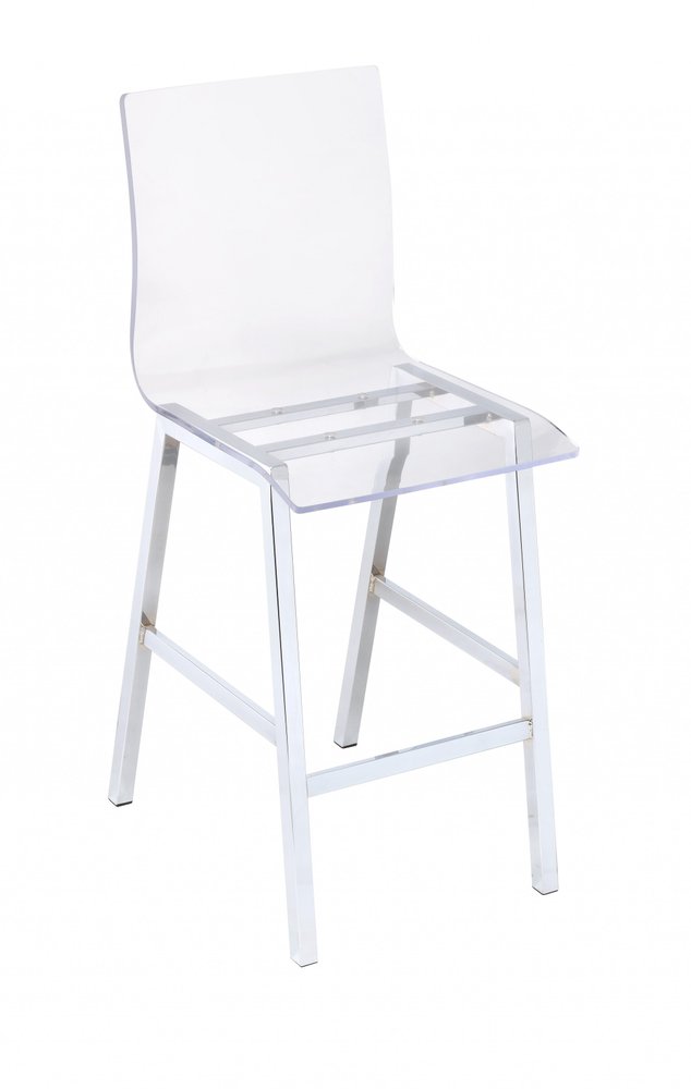 39" Clear and Silver Acrylic and Metal Counter Height Bar Chair