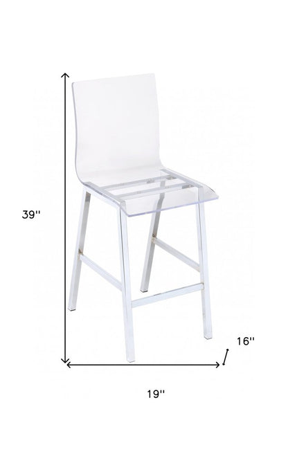 39" Clear and Silver Acrylic and Metal Counter Height Bar Chair