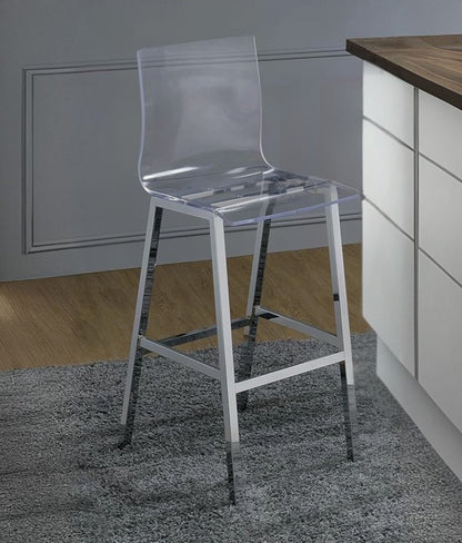 39" Clear and Silver Acrylic and Metal Counter Height Bar Chair