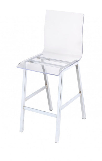 39" Clear and Silver Acrylic and Metal Counter Height Bar Chair