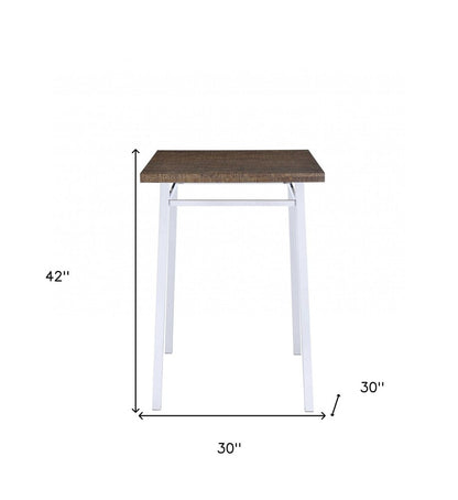 30" Brown and White Metal and Solid Wood Square Bar Table