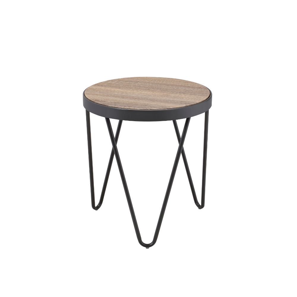 18" Black And Brown Solid Wood Round End Table