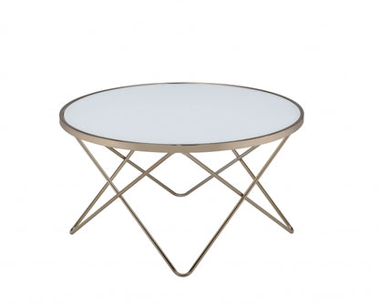 34" X 34" X 18" Frosted Glass Champagne Coffee Table