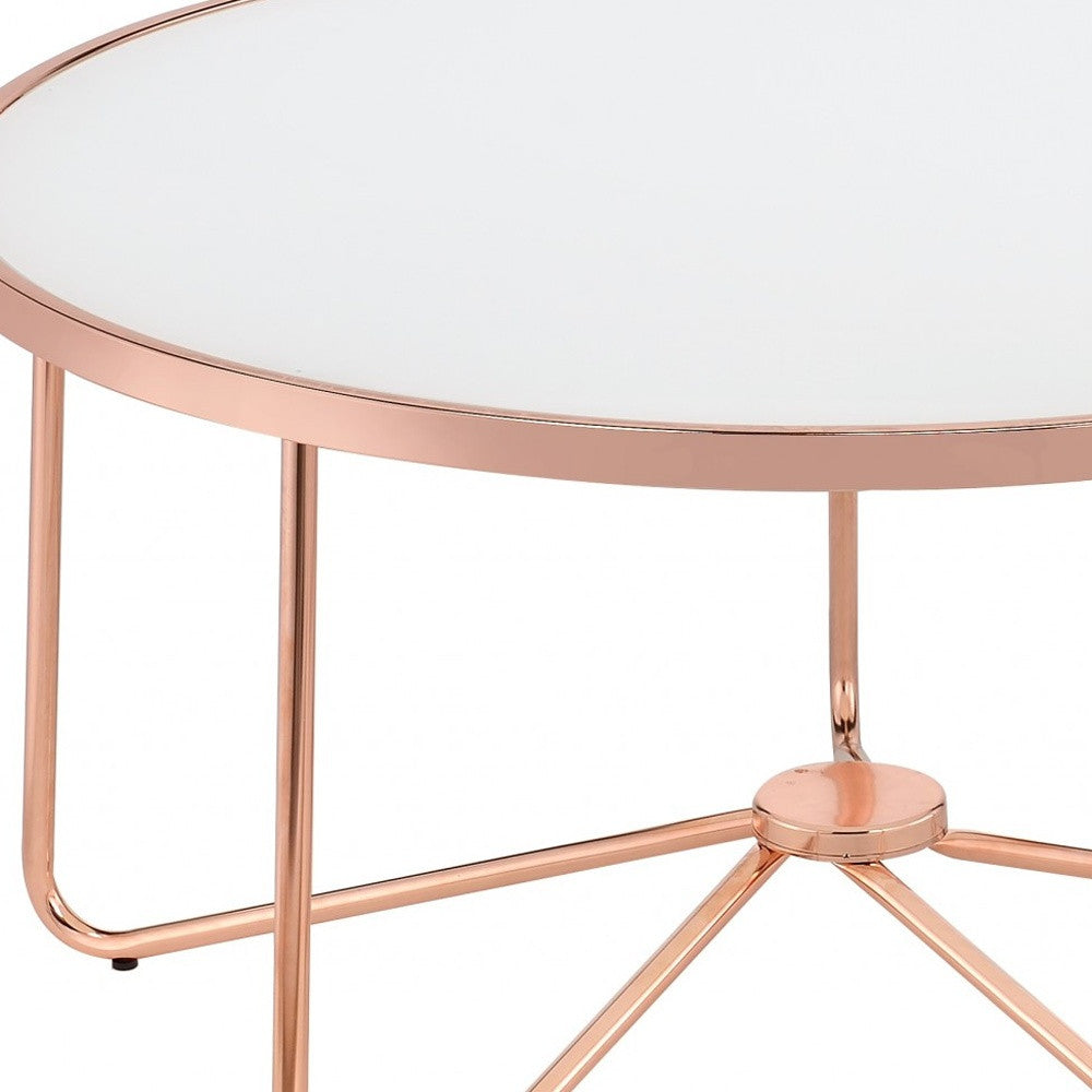 34" X 34" X 18" Frosted Glass And Rose Gold Coffee Table