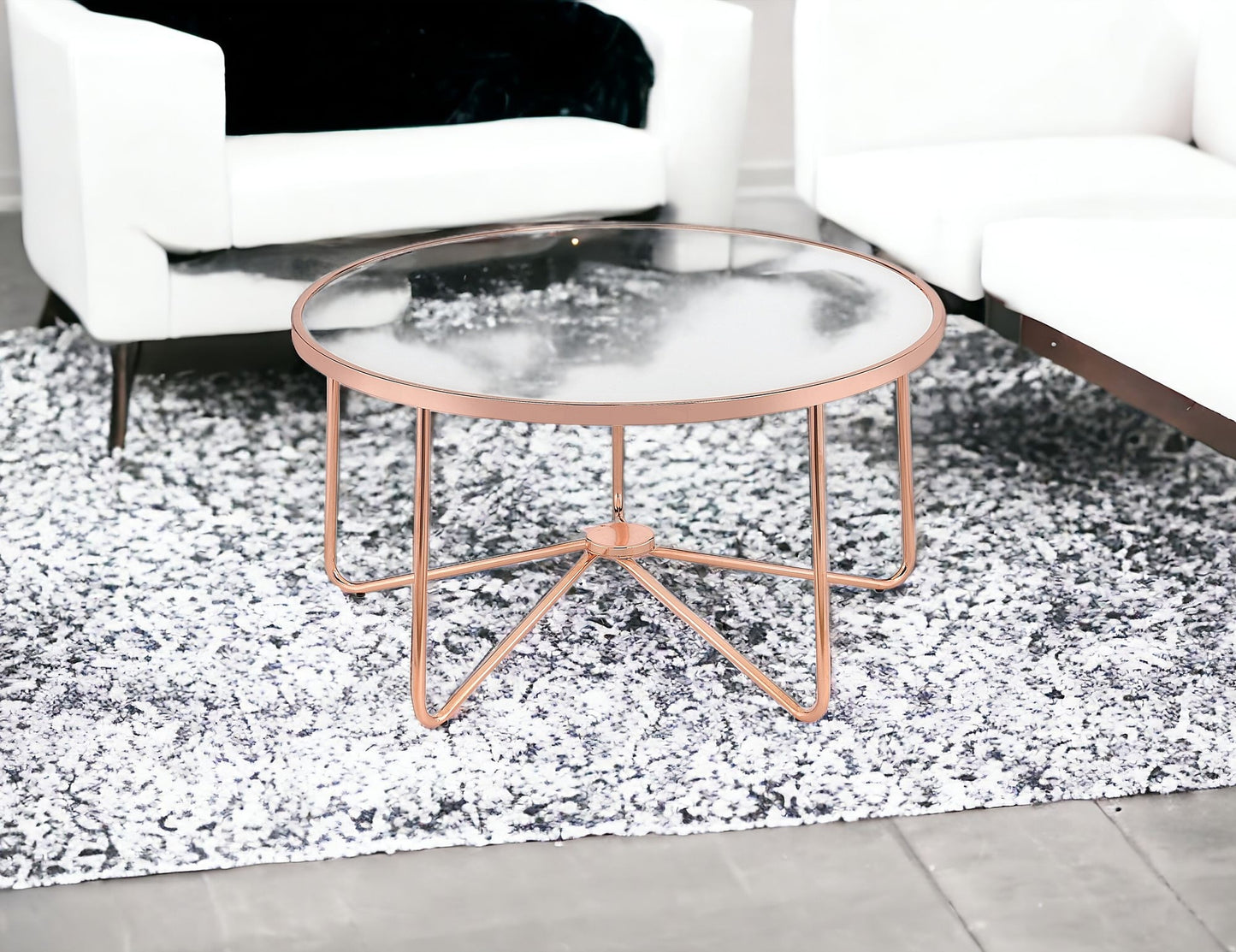 34" X 34" X 18" Frosted Glass And Rose Gold Coffee Table