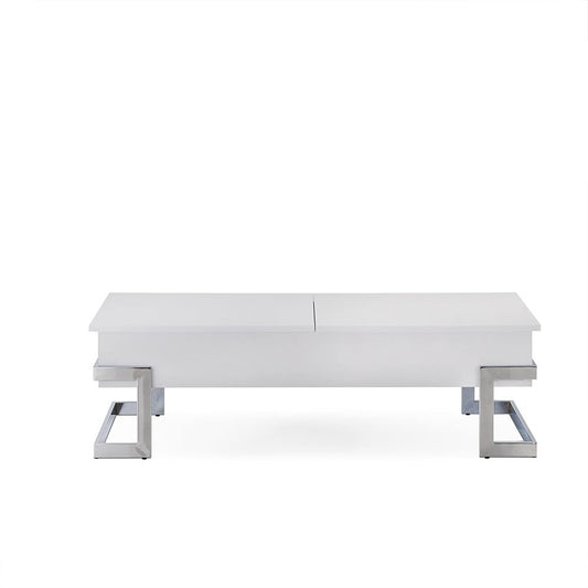 47" White and Silver Wood And Metal Lift Top Sled Coffee Table