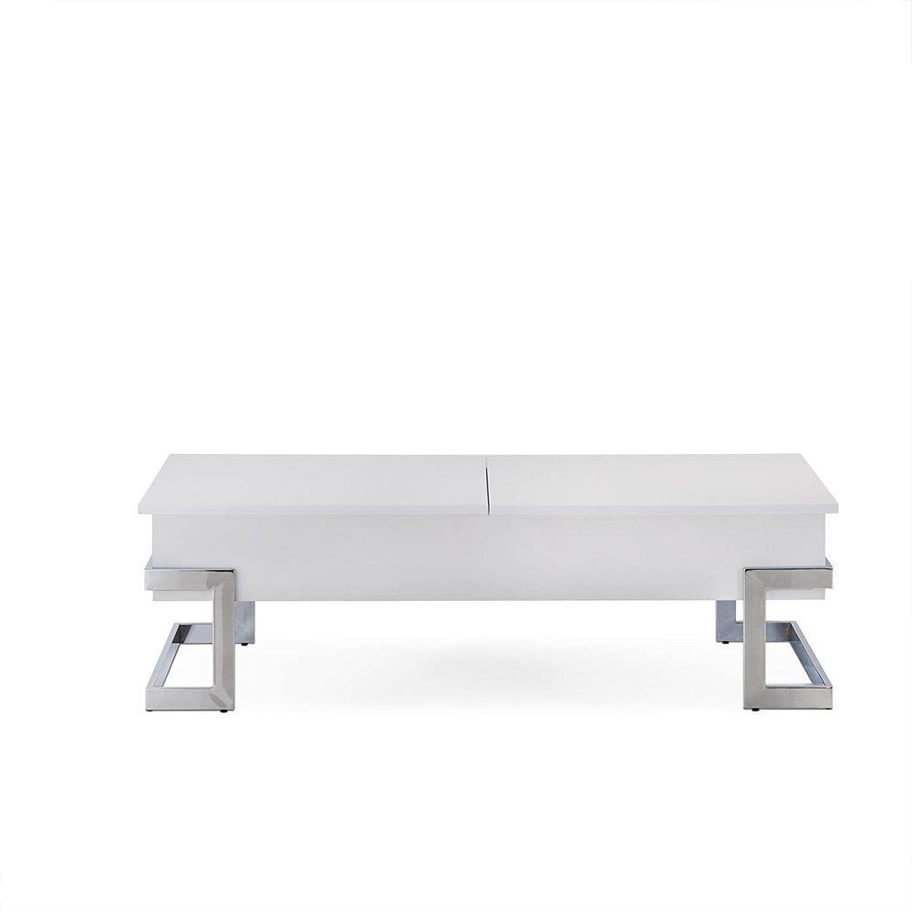 47" White and Silver Wood And Metal Lift Top Sled Coffee Table