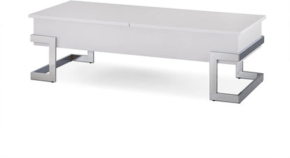 47" Black and Silver Wood And Iron Lift Top Sled Coffee Table