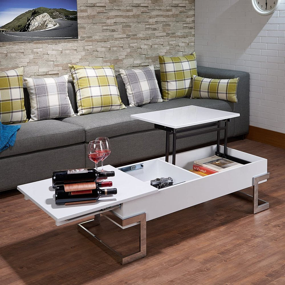 47" Black and Silver Wood And Iron Lift Top Sled Coffee Table