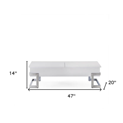 47" Black and Silver Wood And Iron Lift Top Sled Coffee Table