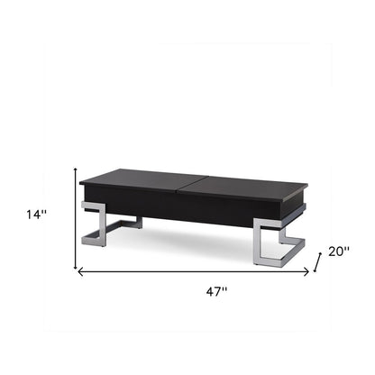 47" White and Silver Wood And Metal Lift Top Sled Coffee Table