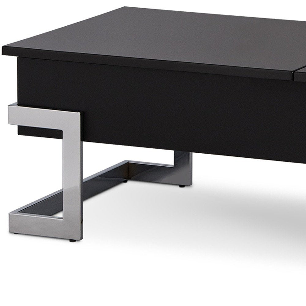 47" Black and Silver Wood And Iron Lift Top Sled Coffee Table