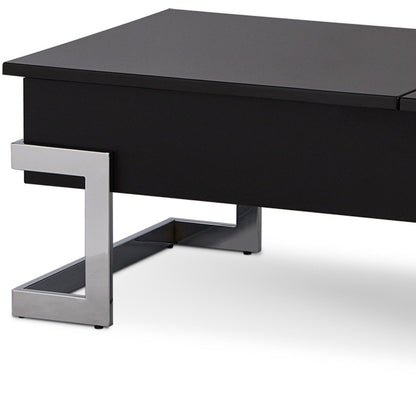 47" Black and Silver Wood And Iron Lift Top Sled Coffee Table