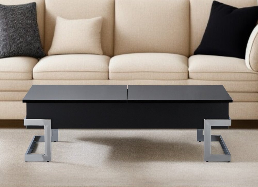 47" White and Silver Wood And Metal Lift Top Sled Coffee Table