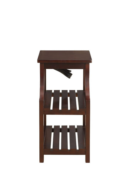 24" Brown Wood End Table With Two Shelves And USB Port