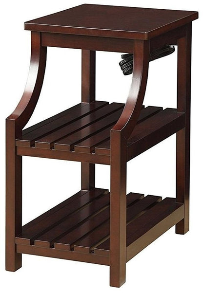 24" Brown Wood End Table With Two Shelves And USB Port