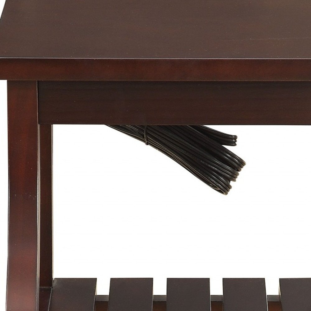 24" Brown Wood End Table With Two Shelves And USB Port