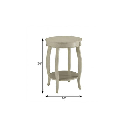 24" White Solid Wood Round End Table With Shelf