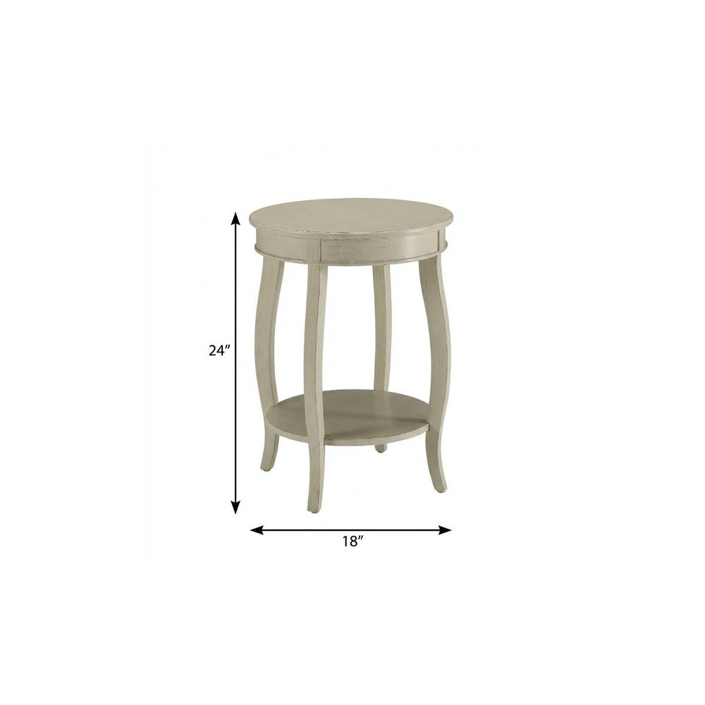 24" Red Wood Round End Table With Shelf